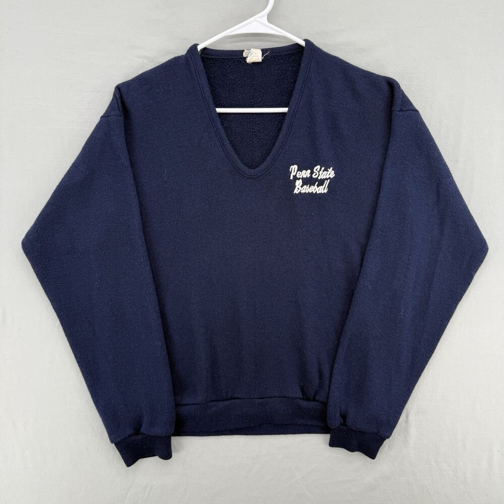 Vintage 80s Penn State University Baseball V Neck Sweater Sz Large Made In USA